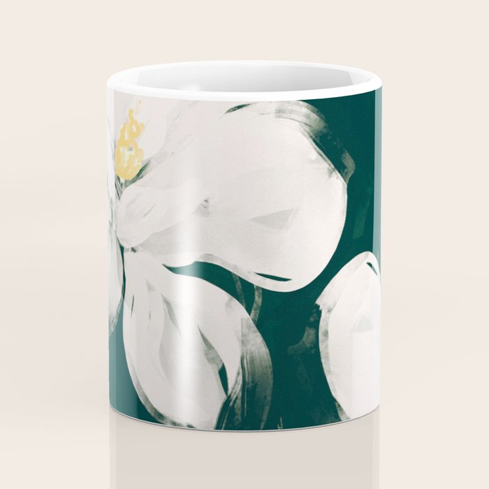 White Flowers On Green Coffee Mug Gallery Image 4
