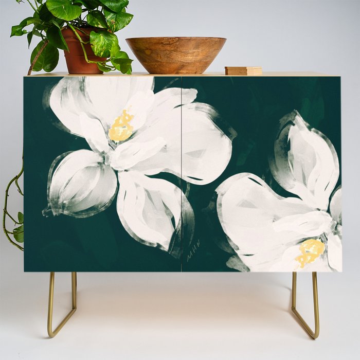 White Flowers On Green Credenza Gallery Image 1
