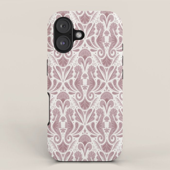 Seahorse Damask  Lilac Purple iPhone Case Gallery Image 1
