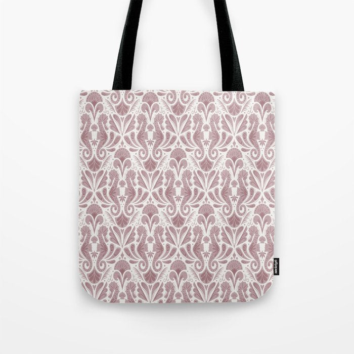 Seahorse Damask  Lilac Purple Tote Bag Gallery Image 1