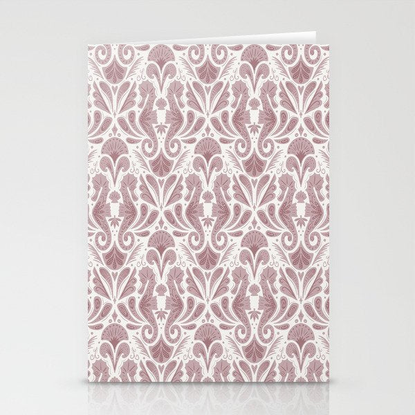Seahorse Damask  Lilac Purple Stationery Card Gallery Image 1