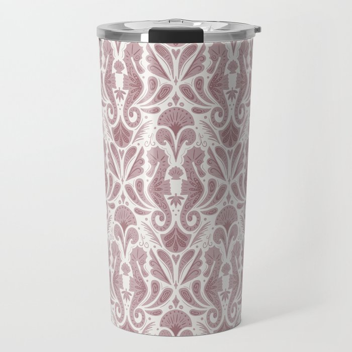 Seahorse Damask  Lilac Purple Travel Mug Gallery Image 1