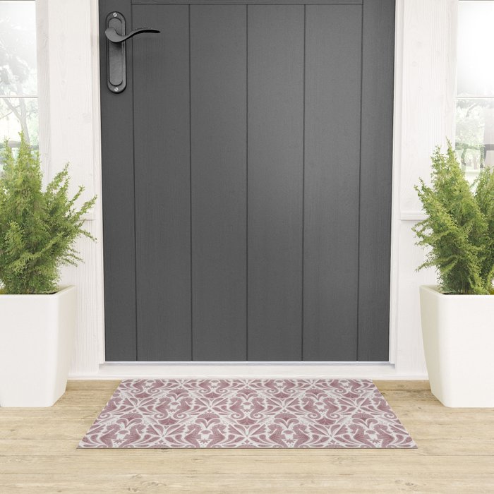 Seahorse Damask  Lilac Purple Welcome Mat Gallery Image 3