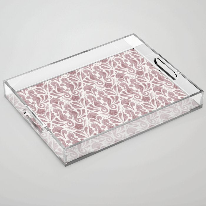 Seahorse Damask  Lilac Purple Acrylic Tray Gallery Image 1