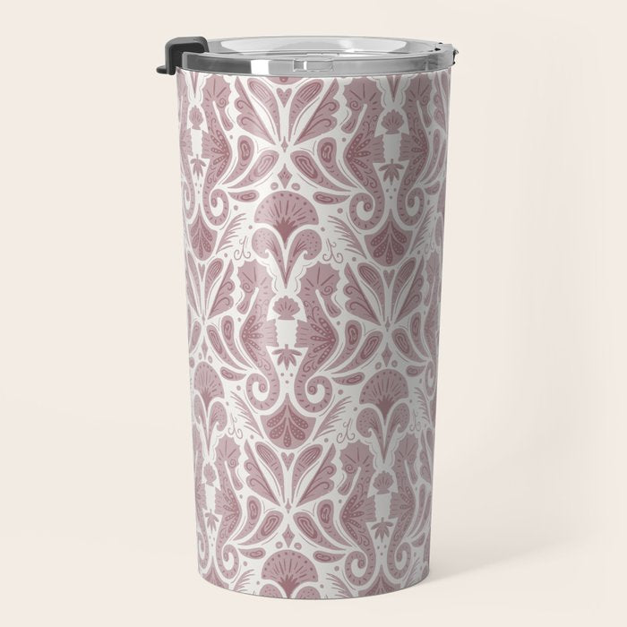 Seahorse Damask  Lilac Purple Travel Mug Gallery Image 3