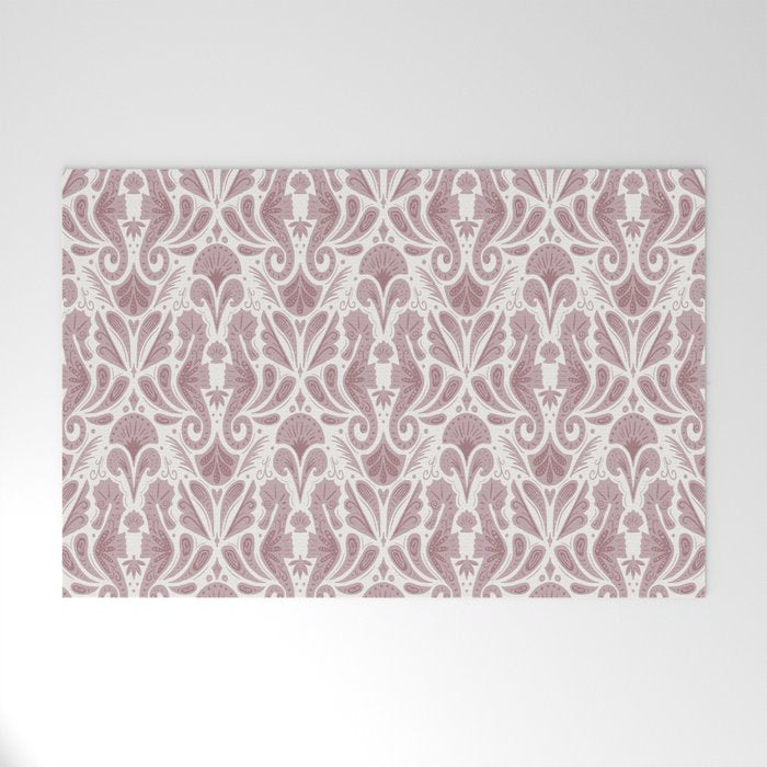 Seahorse Damask  Lilac Purple Welcome Mat Gallery Image 1