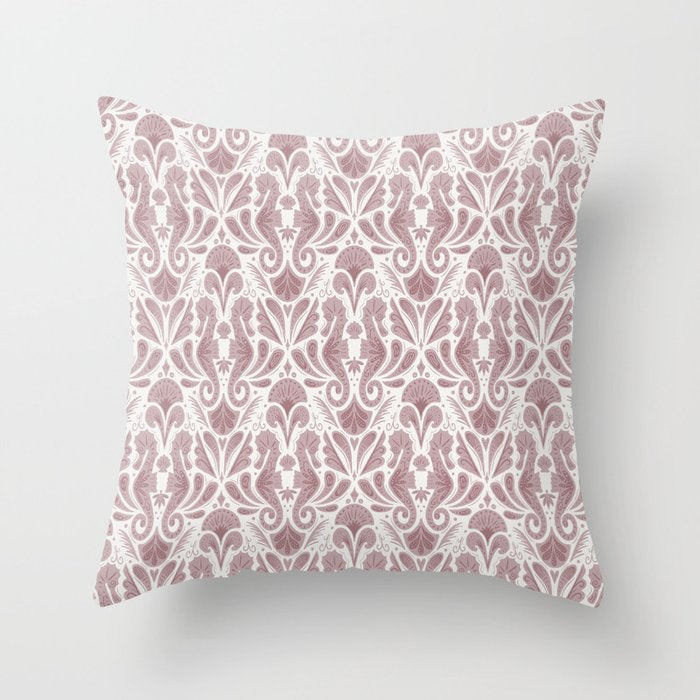 Seahorse Damask  Lilac Purple Throw Pillow Gallery Image 1