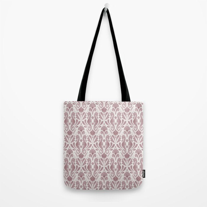 Seahorse Damask  Lilac Purple Tote Bag Gallery Image 2