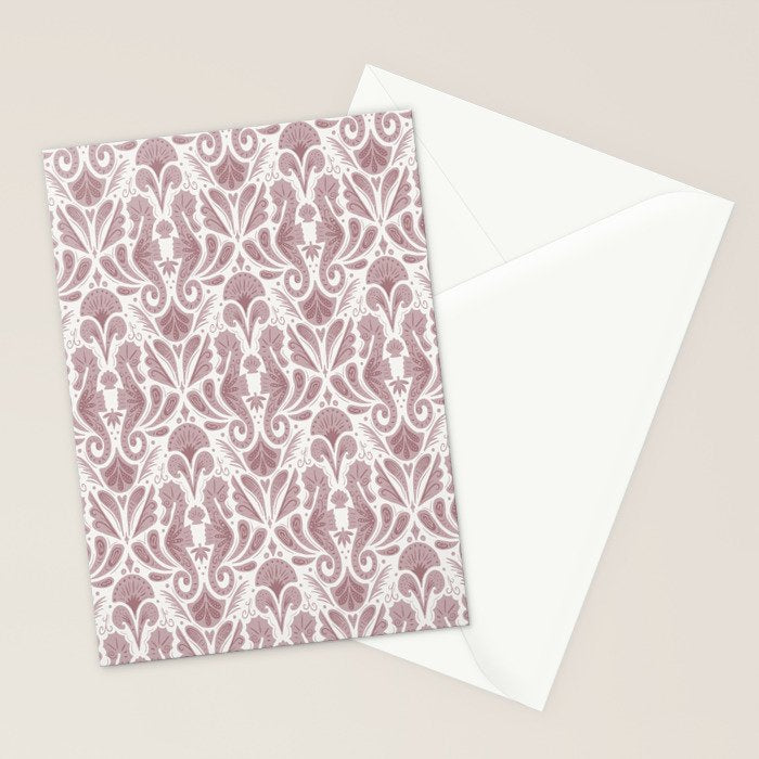 Seahorse Damask  Lilac Purple Stationery Card Gallery Image 2