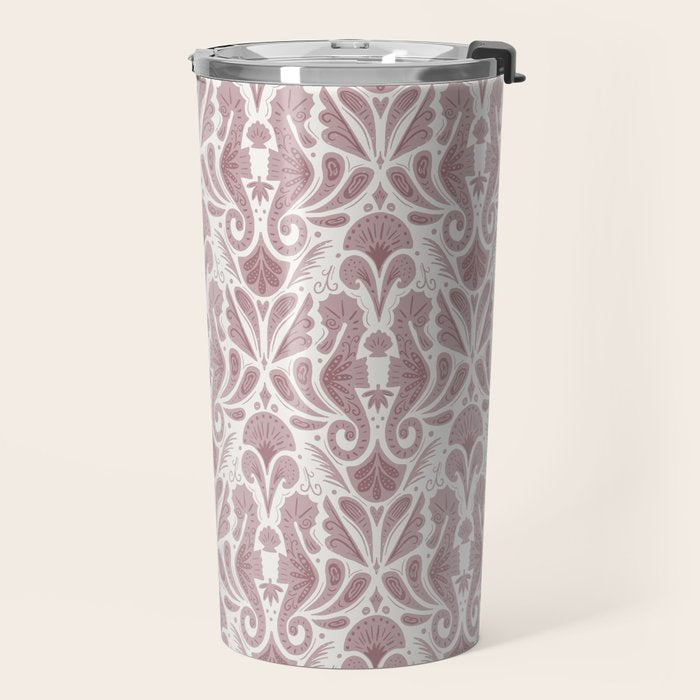 Seahorse Damask  Lilac Purple Travel Mug Gallery Image 2