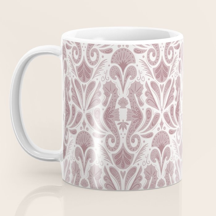 Seahorse Damask  Lilac Purple Coffee Mug Gallery Image 3