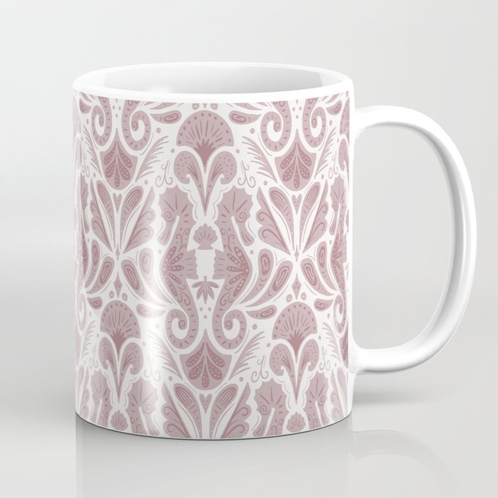 Seahorse Damask  Lilac Purple Coffee Mug Gallery Image 1
