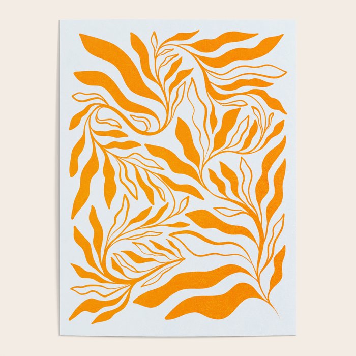 Endless Leaf Summer Illustration 1 Tangerine on pastel blue Poster Gallery Image 4