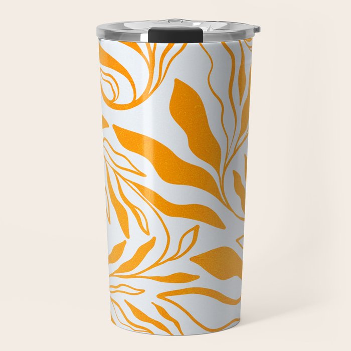 Endless Leaf Summer Illustration 1 Tangerine on pastel blue Travel Mug Gallery Image 1