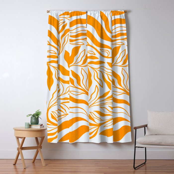 Endless Leaf Summer Illustration 1 Tangerine on pastel blue Window Curtain Gallery Image 1