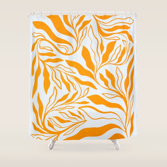 Endless Leaf Summer Illustration 1 Tangerine on pastel blue Shower Curtain Gallery Image 1