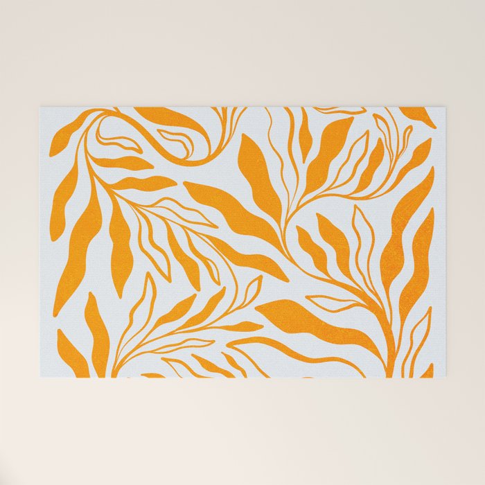 Endless Leaf Summer Illustration 1 Tangerine on pastel blue Welcome Mat Gallery Image 1