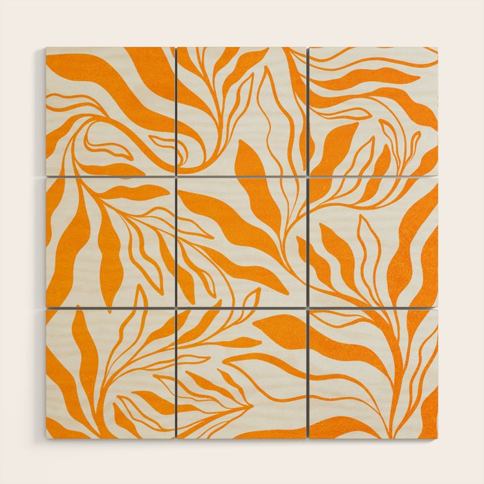 Endless Leaf Summer Illustration 1 Tangerine on pastel blue Wood Wall Art Gallery Image 1