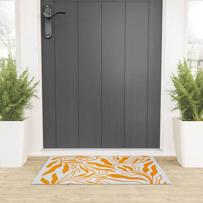 Endless Leaf Summer Illustration 1 Tangerine on pastel blue Welcome Mat Gallery Image 3