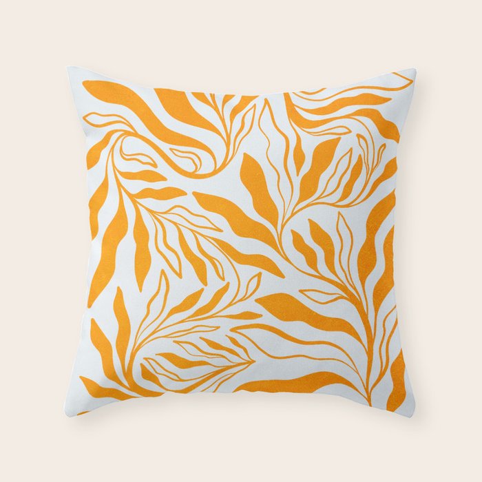 Endless Leaf Summer Illustration 1 Tangerine on pastel blue Throw Pillow Gallery Image 6