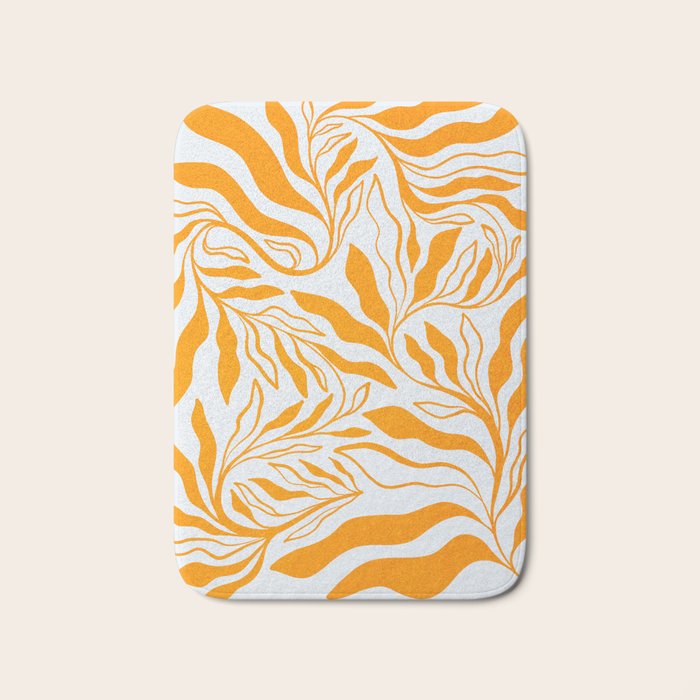 Endless Leaf Summer Illustration 1 Tangerine on pastel blue Bath Mat Gallery Image 1