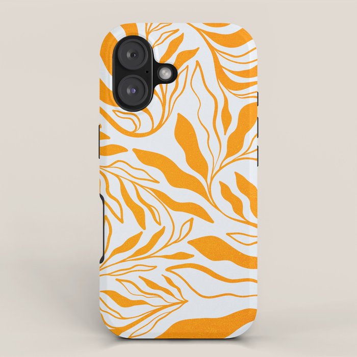 Endless Leaf Summer Illustration 1 Tangerine on pastel blue iPhone Case Gallery Image 1