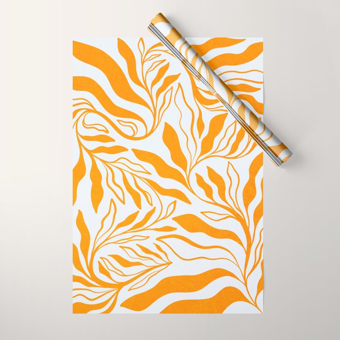 Endless Leaf Summer Illustration 1 Tangerine on pastel blue Wrapping Paper Gallery Image 1