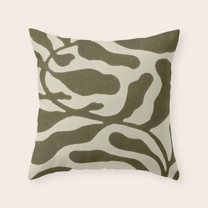 One Hundred-Leaved Plant #20 / Lino Print Throw Pillow Gallery Image 6