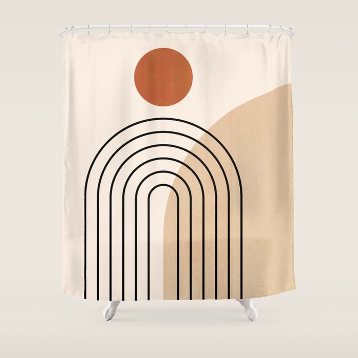 Abstraction_NEW_SUN_DAWN_MOUNTAINS_LINE_POP_ART_008B Shower Curtain Gallery Image 1