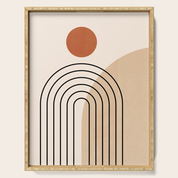 Abstraction_NEW_SUN_DAWN_MOUNTAINS_LINE_POP_ART_008B Serving Tray Gallery Image 1