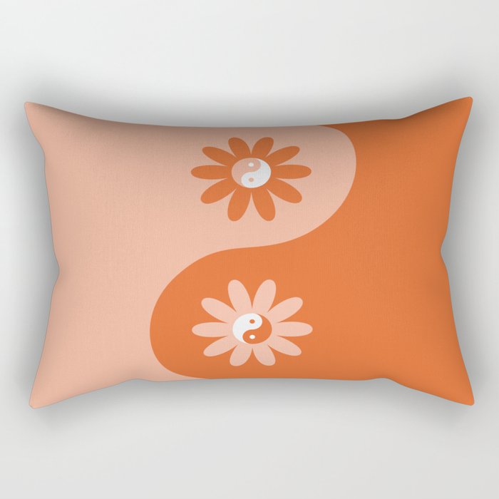 Yin Yang Flower in Orange & Peach Rectangular Pillow Gallery Image 1