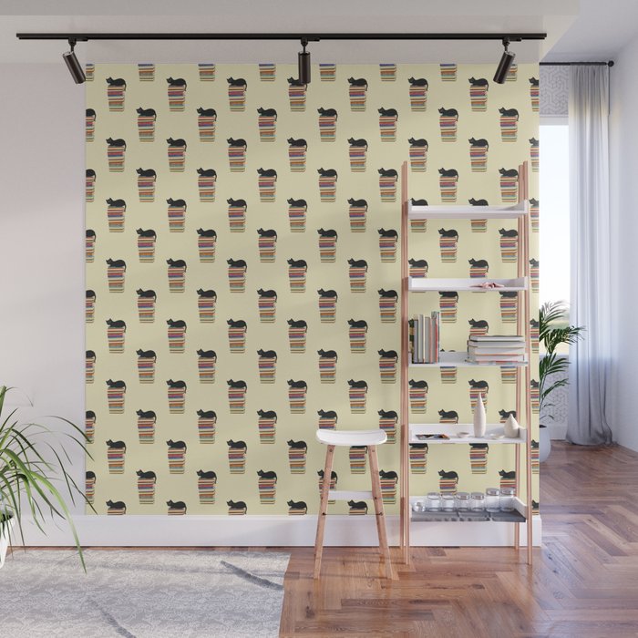 Hidden cat 31 reading books  Wall Mural Gallery Image 1