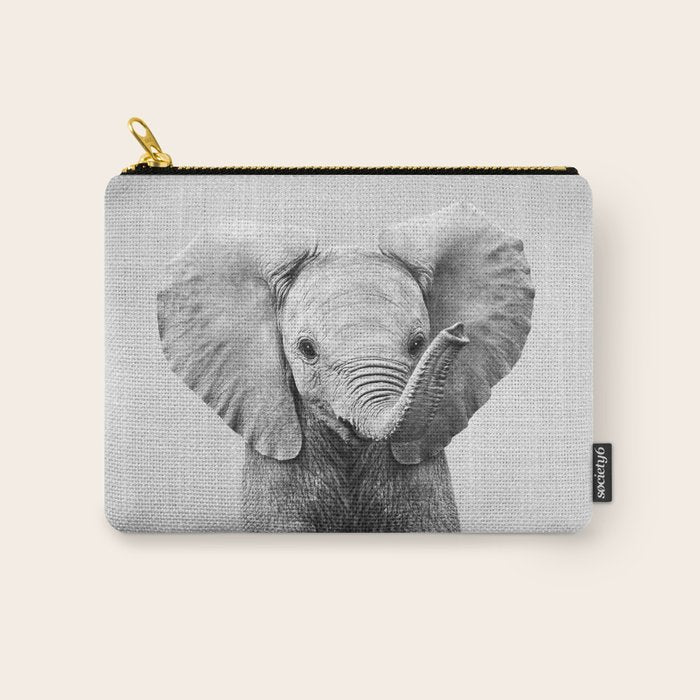 Baby Elephant - Black & White Carry All Pouch Gallery Image 1