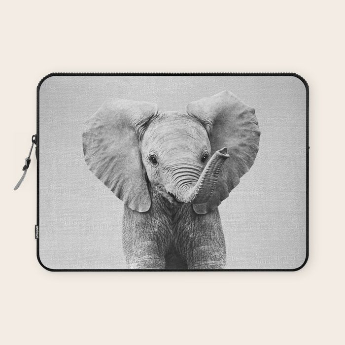 Baby Elephant - Black & White Laptop Sleeve Gallery Image 1