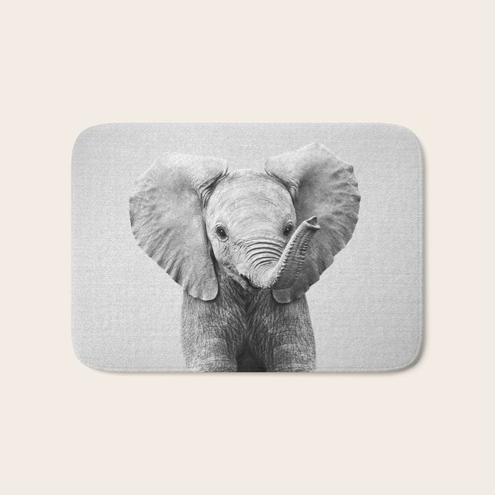 Baby Elephant - Black & White Bath Mat Gallery Image 1