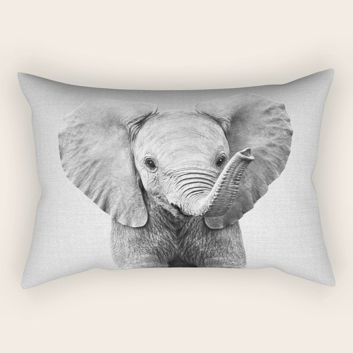 Baby Elephant - Black & White Rectangular Pillow Gallery Image 2