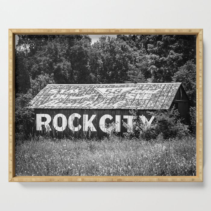 See Rock City Barn No. 8 Black & White Barn Photography Serving Tray Gallery Image 1