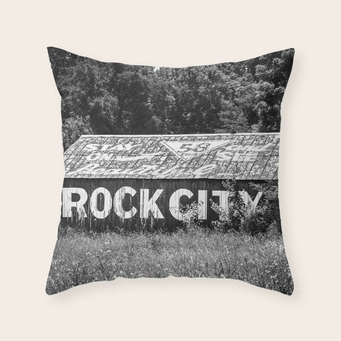 See Rock City Barn No. 8 Black & White Barn Photography Throw Pillow Gallery Image 1