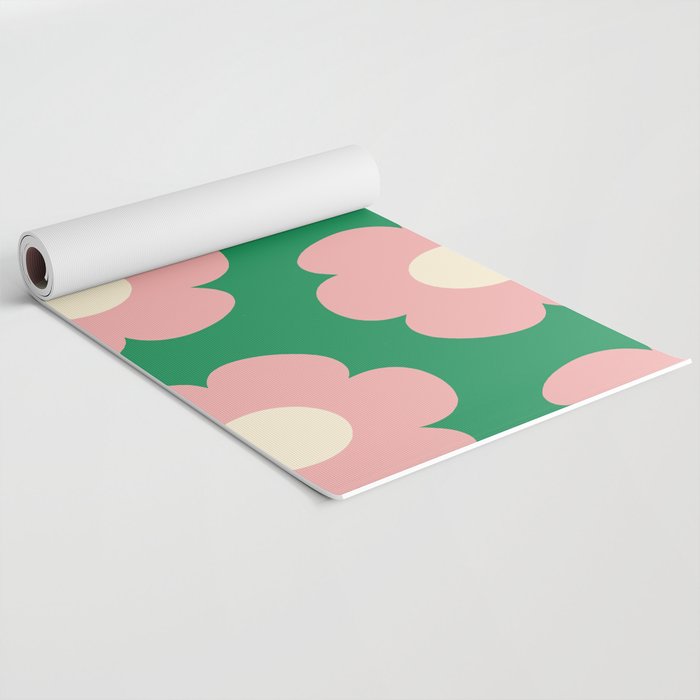 Tivoli Flowers Retro Floral Pattern Green Pink Cream Yoga Mat Gallery Image 2