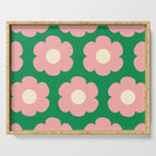 Tivoli Flowers Retro Floral Pattern Green Pink Cream Serving Tray Gallery Image 1