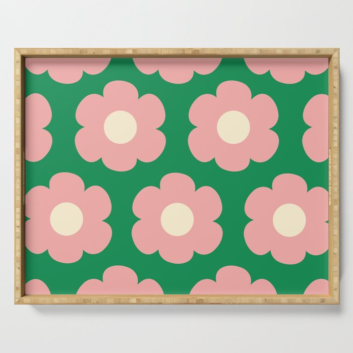 Tivoli Flowers Retro Floral Pattern Green Pink Cream Serving Tray Gallery Image 1