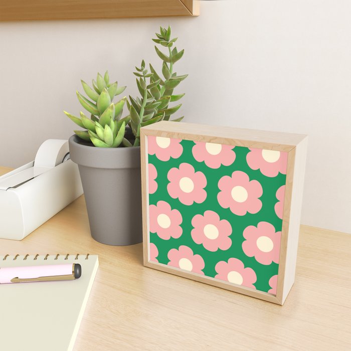 Tivoli Flowers Retro Floral Pattern Green Pink Cream Mini Art Print Gallery Image 2