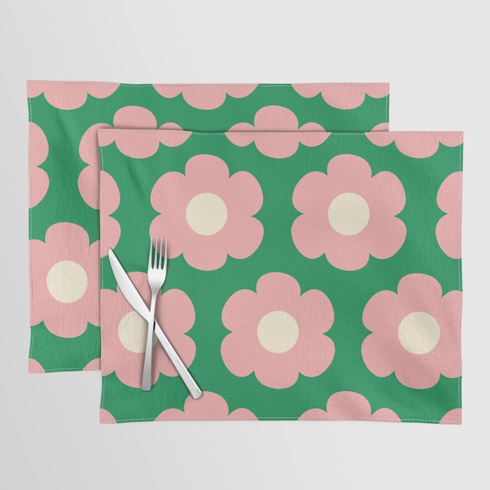 Tivoli Flowers Retro Floral Pattern Green Pink Cream Placemat Gallery Image 1