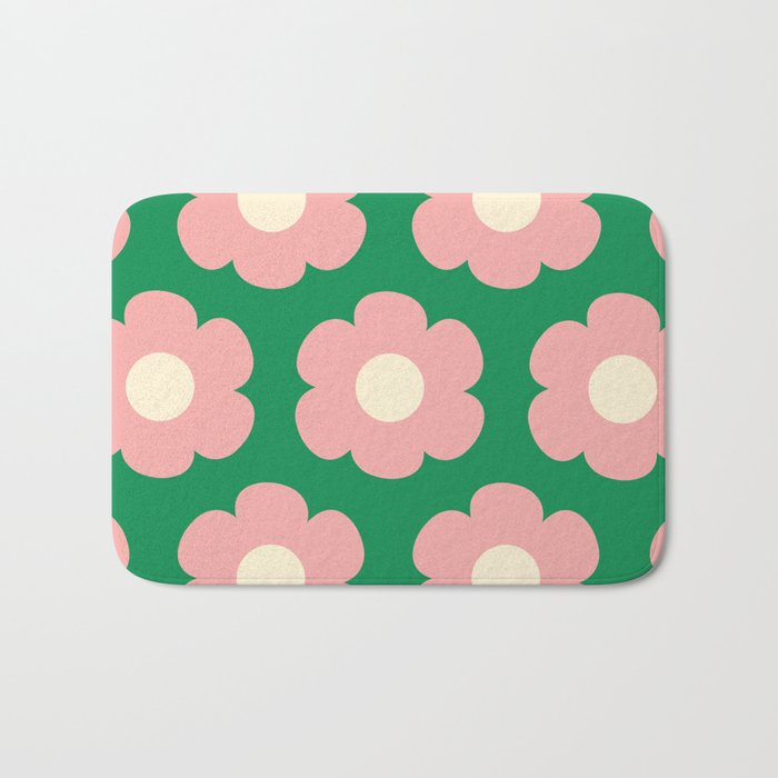 Tivoli Flowers Retro Floral Pattern Green Pink Cream Bath Mat Gallery Image 1