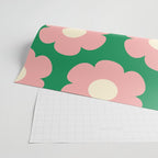 Tivoli Flowers Retro Floral Pattern Green Pink Cream Wrapping Paper Gallery Image 2