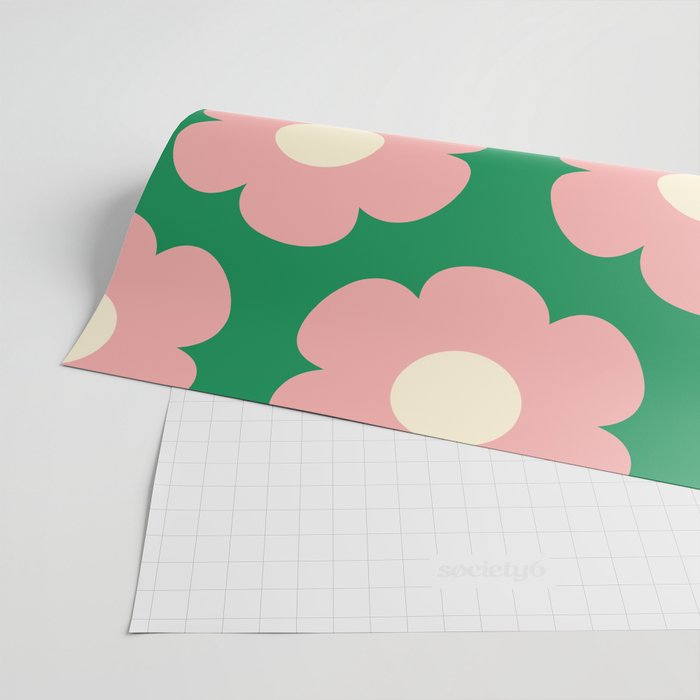 Tivoli Flowers Retro Floral Pattern Green Pink Cream Wrapping Paper Gallery Image 2
