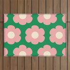 Tivoli Flowers Retro Floral Pattern Green Pink Cream Outdoor Rug Gallery Image 1
