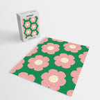 Tivoli Flowers Retro Floral Pattern Green Pink Cream Jigsaw Puzzle Gallery Image 2