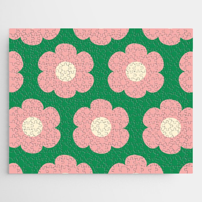 Tivoli Flowers Retro Floral Pattern Green Pink Cream Jigsaw Puzzle Gallery Image 1