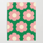 Tivoli Flowers Retro Floral Pattern Green Pink Cream Poster Gallery Image 4